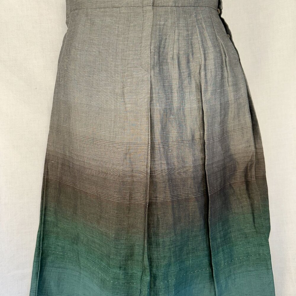 Loro Piana Silk High-Waist Side Snap Lined Skirt Gray to Green Ombre XS Size 38
